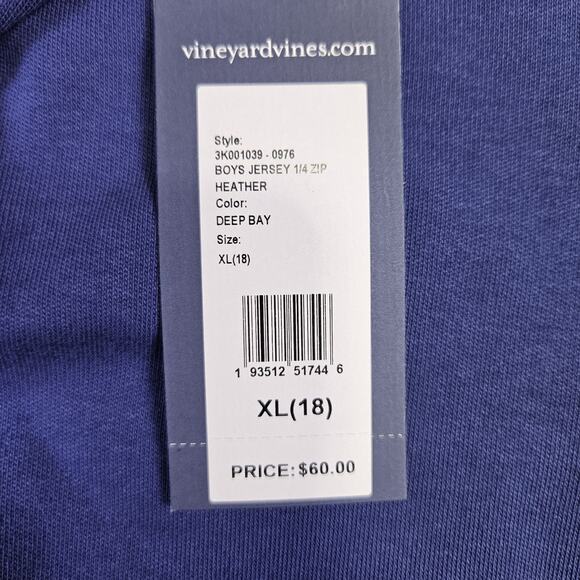 Vineyard Vines Boys Half Zip Pullover Deep Bay Blue Lightweight Sweatshirt XL 18 - Picture 5 of 13